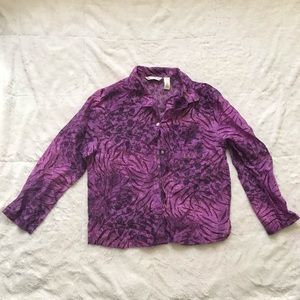 FRENCH LAUNDRY Purple Blouse Floral Sheer Slashes
